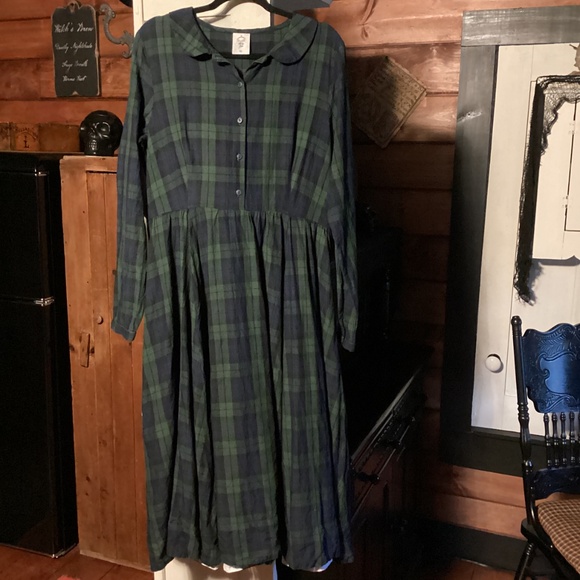 SON DE FLOR Classic Tartan Plaid 100% Linen Dress XL - Picture 5 of 6
